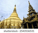 Overview of Shwe Dagon Pagoda in Yangon, Myanmar (Burma) - April 2017