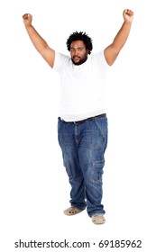 Overweight African American Man Arms Up