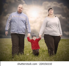 Overweight Family Together Outdoor.