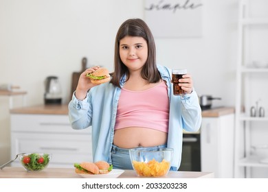 Overweight Girl Eating Unhealthy Food Kitchen Stock Photo 2033203238 ...