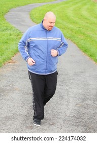 Overweight Man Running. Weight Loss Concept.