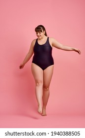 Overweight Woman Poses In Swimsuit, Body Positive