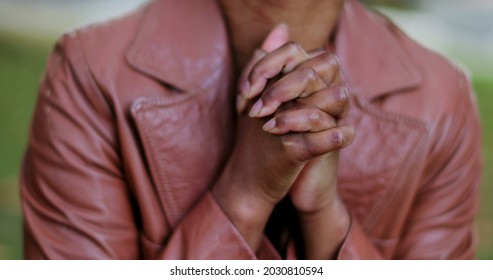 Overwhelmed African Woman Praying For Help. Suffering Black Girl Praying