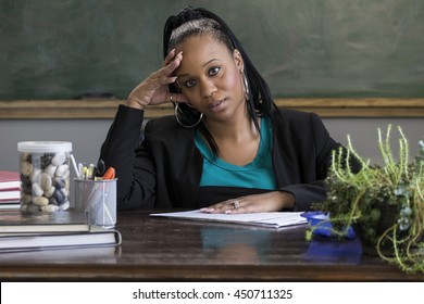 Overwhelmed Black Female Teacher