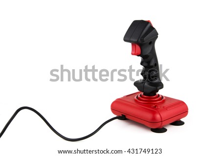 overwhite portrait of a vintage joystick with cable / isolated joystick