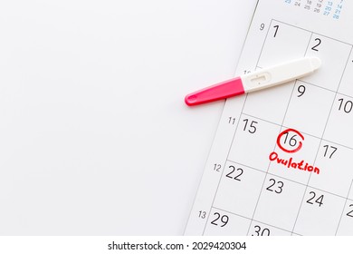 Ovulation Home Test On Calendar With Ovulation Day Red Mark