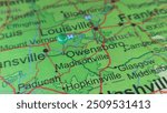 Owensboro, Kentucky marked by a green map tack.  The City of Owensboro is the county seat of Daviess County, KY.