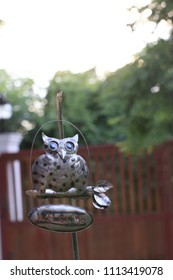Close​ up​ the​ iron​ owl on​ green​ background​