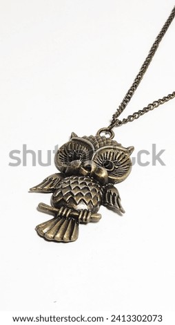 Owl Full Body Golden Chrome Metallic Chain Necklace View Close Zoom
