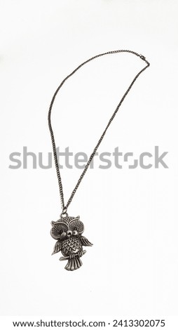 Owl Full Body Golden Chrome Metallic Chain Necklace View From Front