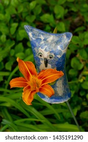 Owl Gets A Lily, Lily Flower With A Ceramics Owl, What A Gift, My Pleasure! Joy