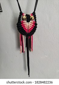 Owl-shaped Macramé Craft.  Macramé Is A Handicraft Made Using Knotting Techniques. Blurry