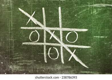 O,X Game On Blackboard Background 