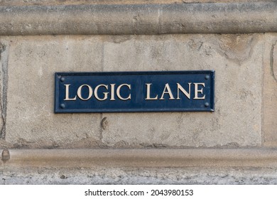 Oxford, England - Jun 15th 2021 - Street sign of Logic Lane in the city centre of Oxford.