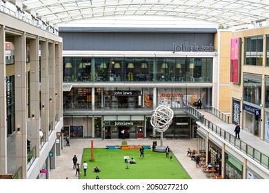 Oxford, England - June 2021: Exterior view of the John Lewis Partnership department store in the Wsstgate Shopping centre