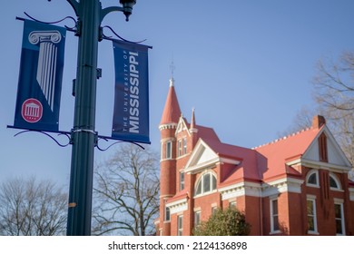 Oxford, Mississippi - January 27, 2022: University Of Mississippi (Ole Miss) Banner With Logo