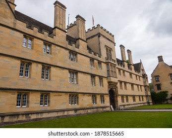 Oxford, Oxfordshire, England - October 2020. Wadham College (Oxford University) Entrance. Beautiful Jacobean Architecture. Founded By  Dorothy Wadham.