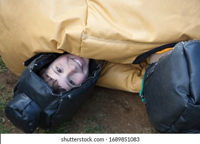 Oxford, Oxfordshire, UK 05 05 2019 A Twelve Year Old Boy In A Scout Camp In A Sumo Wrestling Suit