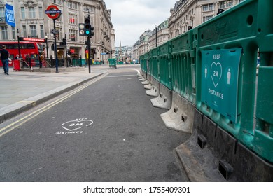 Oxford Street, London, United Kingdom - 12 June 2020: Empty City Getting Ready To Be Reopened And Social Distancing 