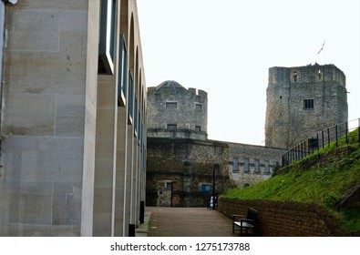 Oxford, UK 04.01.2019 - Oxford Castle And Prison Tourist Attraction With Restaurants And Bars. 