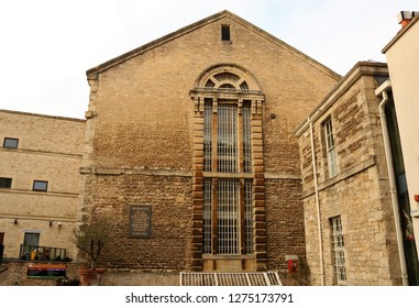 Oxford, UK 04.01.2019 - Oxford Castle And Prison Tourist Attraction With Restaurants And Bars. 