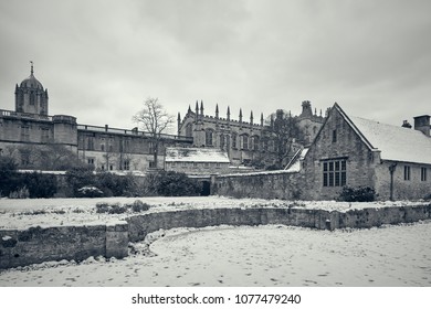 Oxford, UK - April 3, 2018: Christ Church University Campus In Winter.