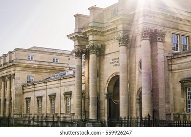 OXFORD, UK - February 8, 2015.  The prestigious Oxford University Press building, with a sun flare.  It is the largest university press in the world.