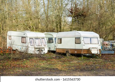 OXFORD, UK - January 03, 2020. Caravans On A Rural Estate In Oxfordshire, UK