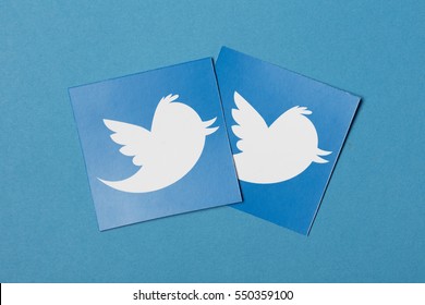 OXFORD, UK - JANUARY 7th 2017: Twitter logo printed onto paper. Twitter is a social networking service and website started in March 2006.