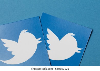 OXFORD, UK - JANUARY 7th 2017: Twitter logo printed onto paper. Twitter is a social networking service and website started in March 2006.