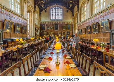 OXFORD, UK - JULY 19, 2015:  The great hall of Christ Church, University of Oxford, England. It is the center of college life where academic community congregates to dine each day.