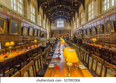 OXFORD, UK - JULY 19, 2015: The great hall of Christ Church, University of Oxford, England. It is the center of college life where academic community congregates to dine each day.