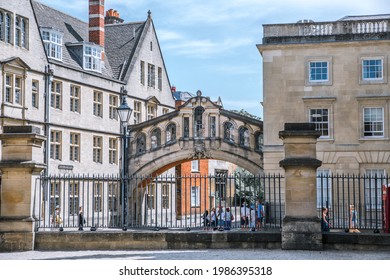 Oxford, UK - June 2, 2021: Hertford Bridge, Hertford College. Oxford University Campus Buildings.