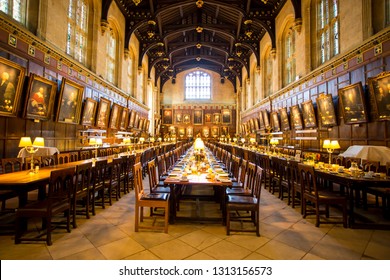 OXFORD, UK - SEPTEMBER 12, 2017: Christ Church Dining Hall, a famous cinema scene, in University of Oxford, UK