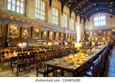 OXFORD, UK - SEPTEMBER 12, 2017:  Christ Church Dining Hall, a famous cinema scene, in University of Oxford, UK