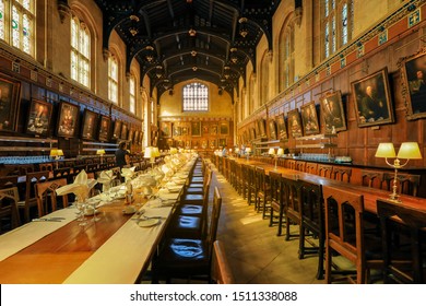 Oxford, UK - September 21, 2019 : The Great Hall of Christ Church,  The Hall was replicated at film studios as the grand dining hall at Harry Potter's Hogwarts school.