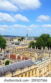 Oxford, United Kingdom - June 17, 2014 - Elevated view of Brasenose College seen from the University church of St Mary spire, Oxford, Oxfordshire, England, UK, Western Europe, June 17, 2014.