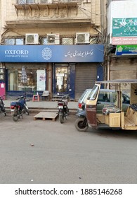 The oxford university press display center in book market. the Signboard is in Urdu and English language   - karachi Pakistan - Dec 2020