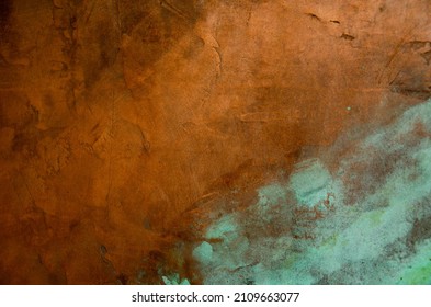 Oxidized Copper Background. Copper Oxide Patina. Natural Texture Copper Material.green And Blue Copper Patina