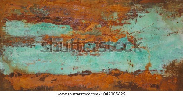 Oxidized copper patina and iron oxide in original\
painting by Paul\
Seftel