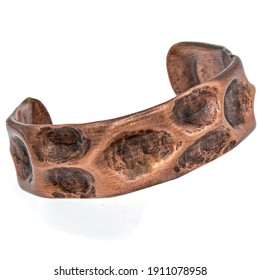 Oxidized Dark Copper Bangle. Ancient Times Type Bracelet Jewelry. Isolated On White Background.