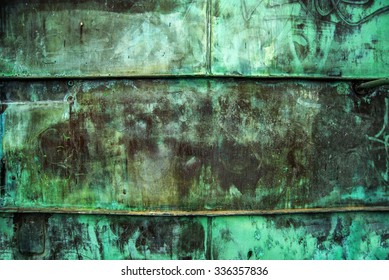 Oxidized Green Copper Metal Plate Texture As Industrial Rustic Background