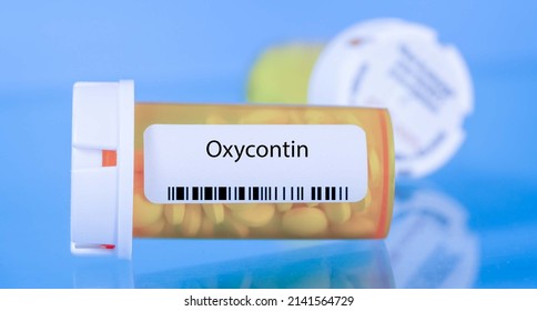 Oxycontin. Oxycontin Pills In RX Prescription Drug Bottle