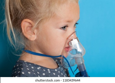 Oxygen Therapy Mask, Hypoxia Asthma. Kid Girl.