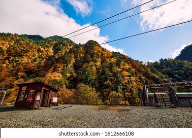 Oyama, Japan-November 8, 2019: Public Health Station Is Located In Kurobe Gorge, Toyama, Japan, In Autumn