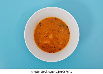 Oyster Mushroom Soup With Vegetables On A Blue Background