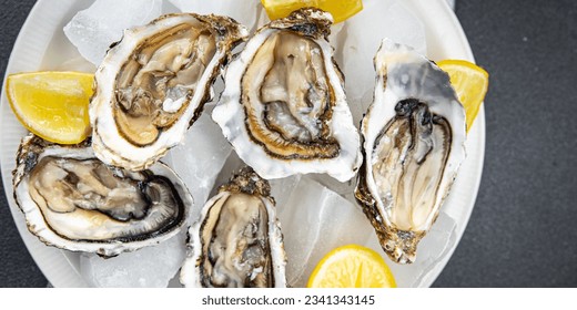 oysters fresh seafood healthy meal food snack on the table copy space food background rustic top view pescatarian diet