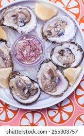 Oysters On The Shelf With Mignonette Sauce