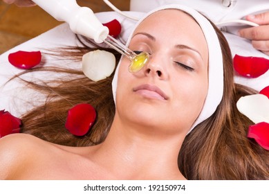 Ozone Treatment On Face At The Beautician.