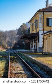 Ozzano Monferrato, Piedmont, Italy, January 2, 2019: Empty And Abandoned Train Station